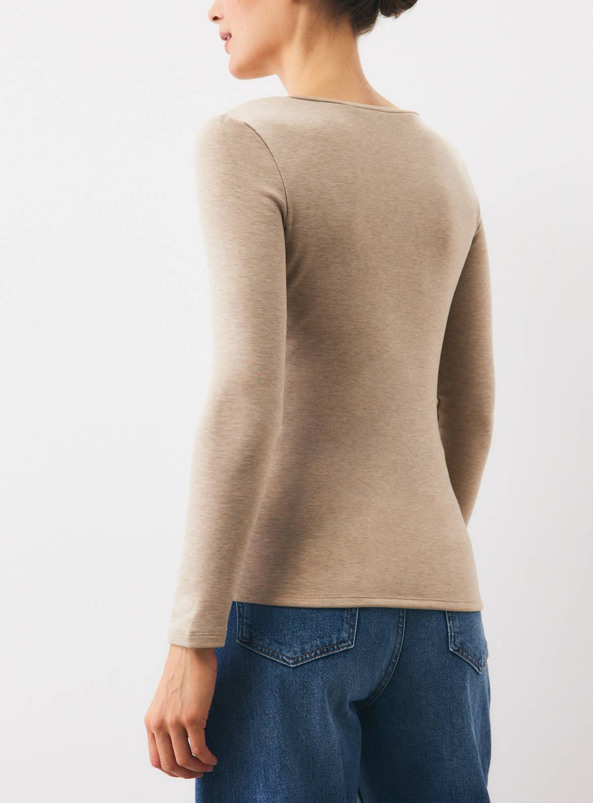 Beige Brushed Back Thermal Long Sleeve Top L - Image 5